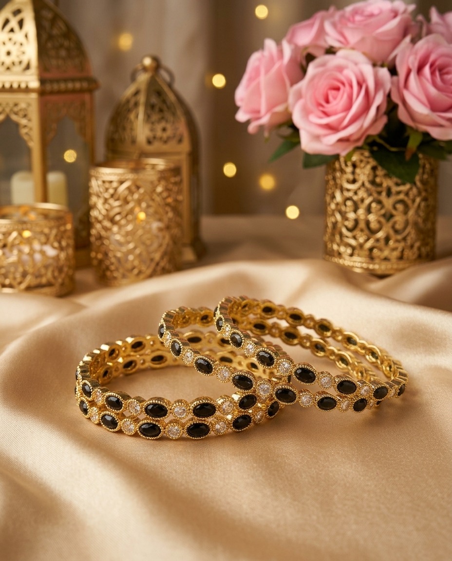 Black Stone Gold Bangle Set